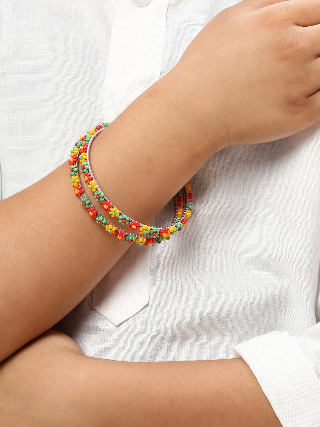

Biba Set Of 2 Silver Plated Beaded Bangles