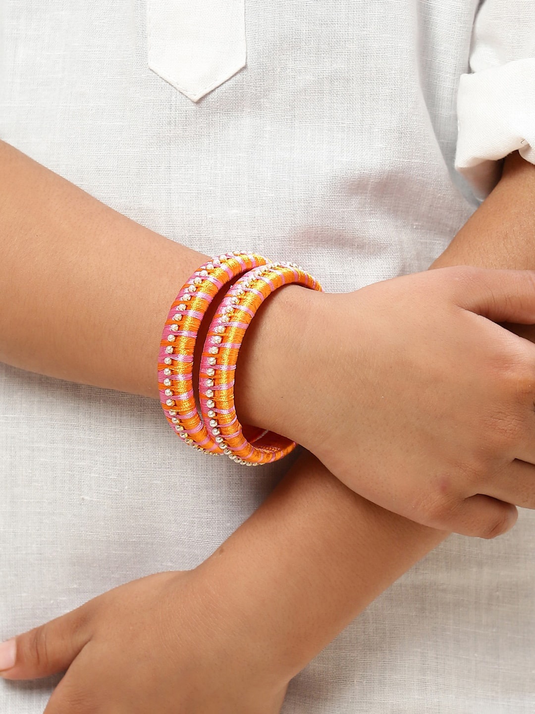 

Biba Set Of 2 Stone-Studded Thread Bangles, Orange