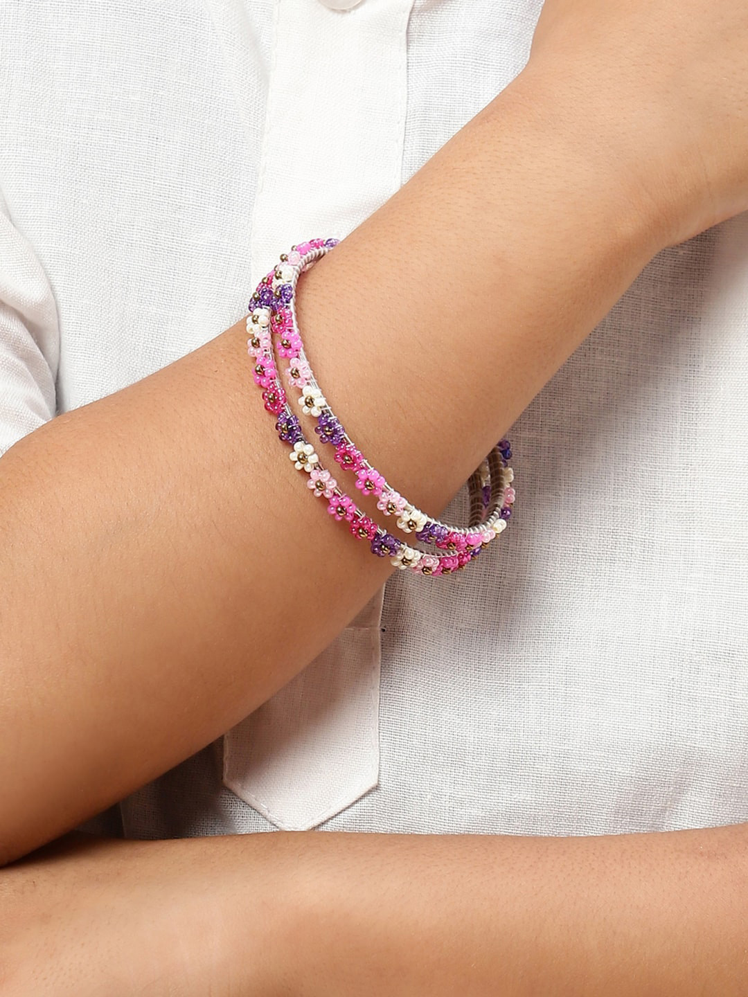 

Biba Set Of 2 Silver-Plated Beaded Bangles