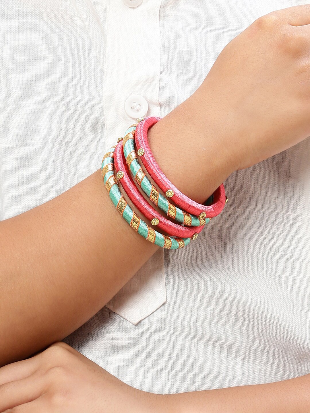 

Biba Set Of 4 Thread Bangle, Turquoise blue