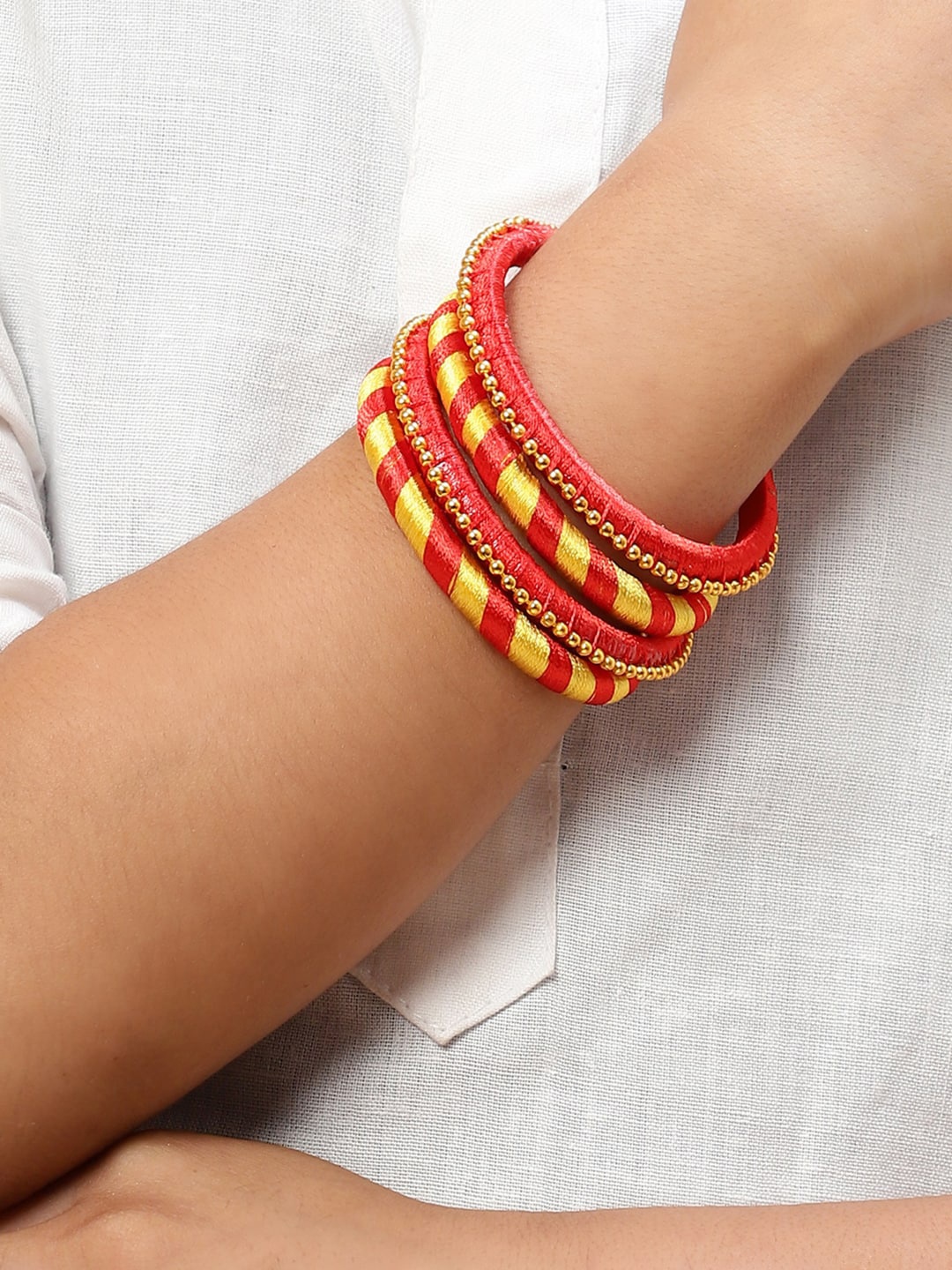 

Biba Set Of 4 Thread Bangle, Yellow