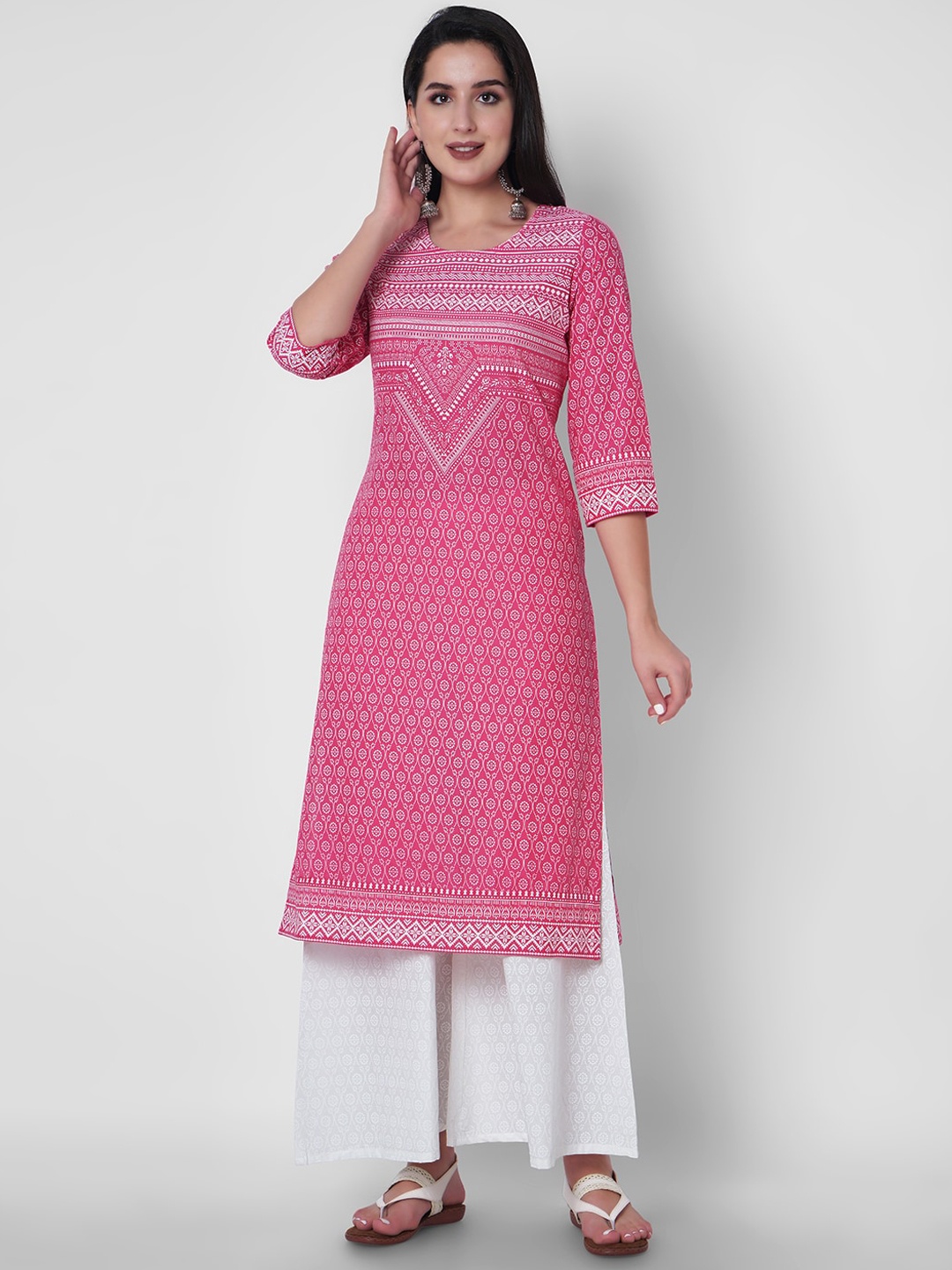 

KALINI Women Ethnic Motifs Printed Pure Cotton Kurta, Pink