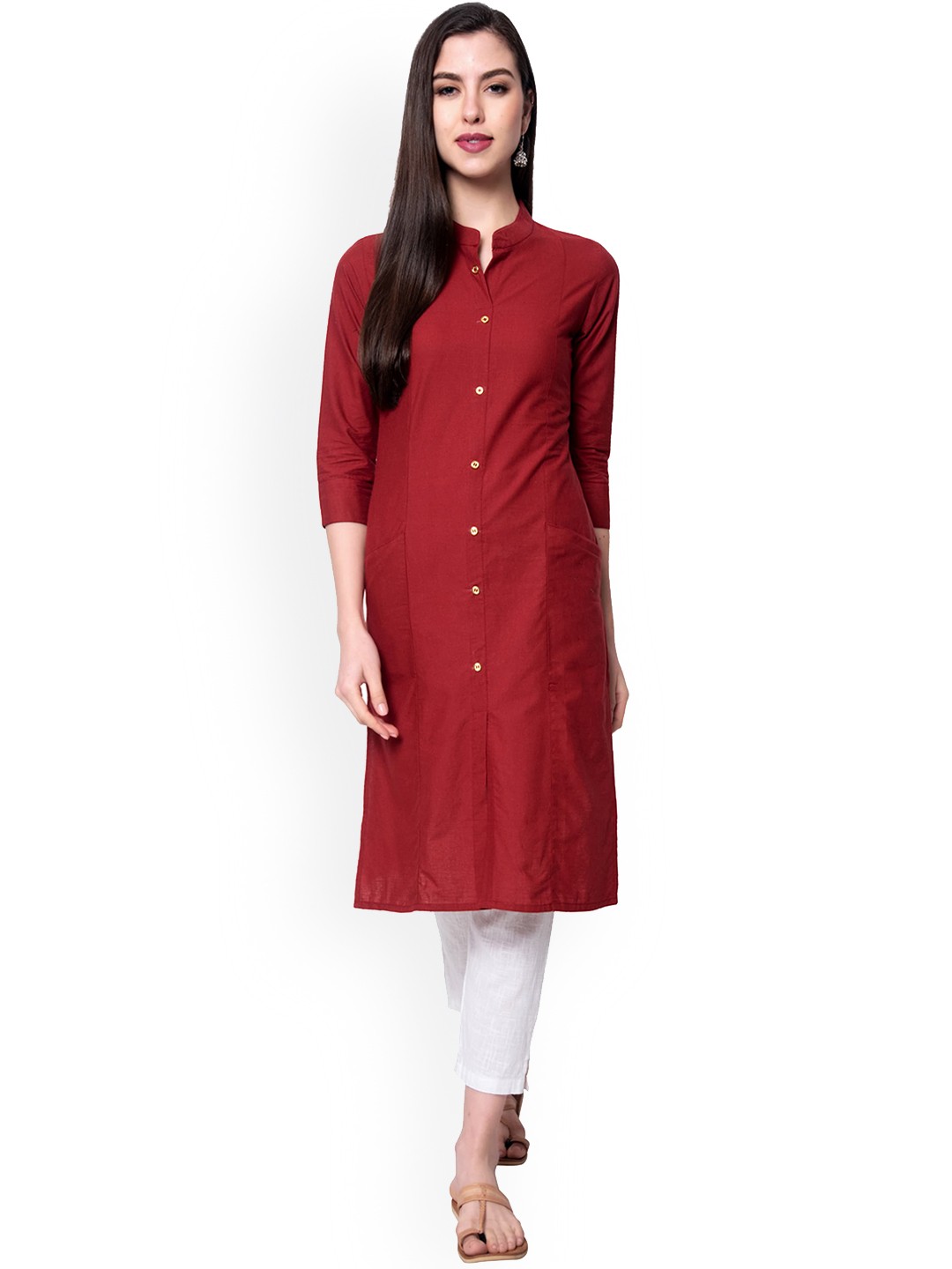 

KALINI Pure Cotton Straight Kurta, Maroon