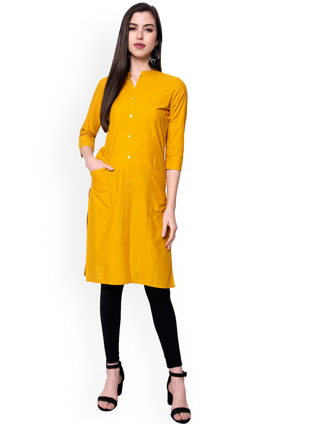 

KALINI Pure Cotton Straight Kurta, Mustard