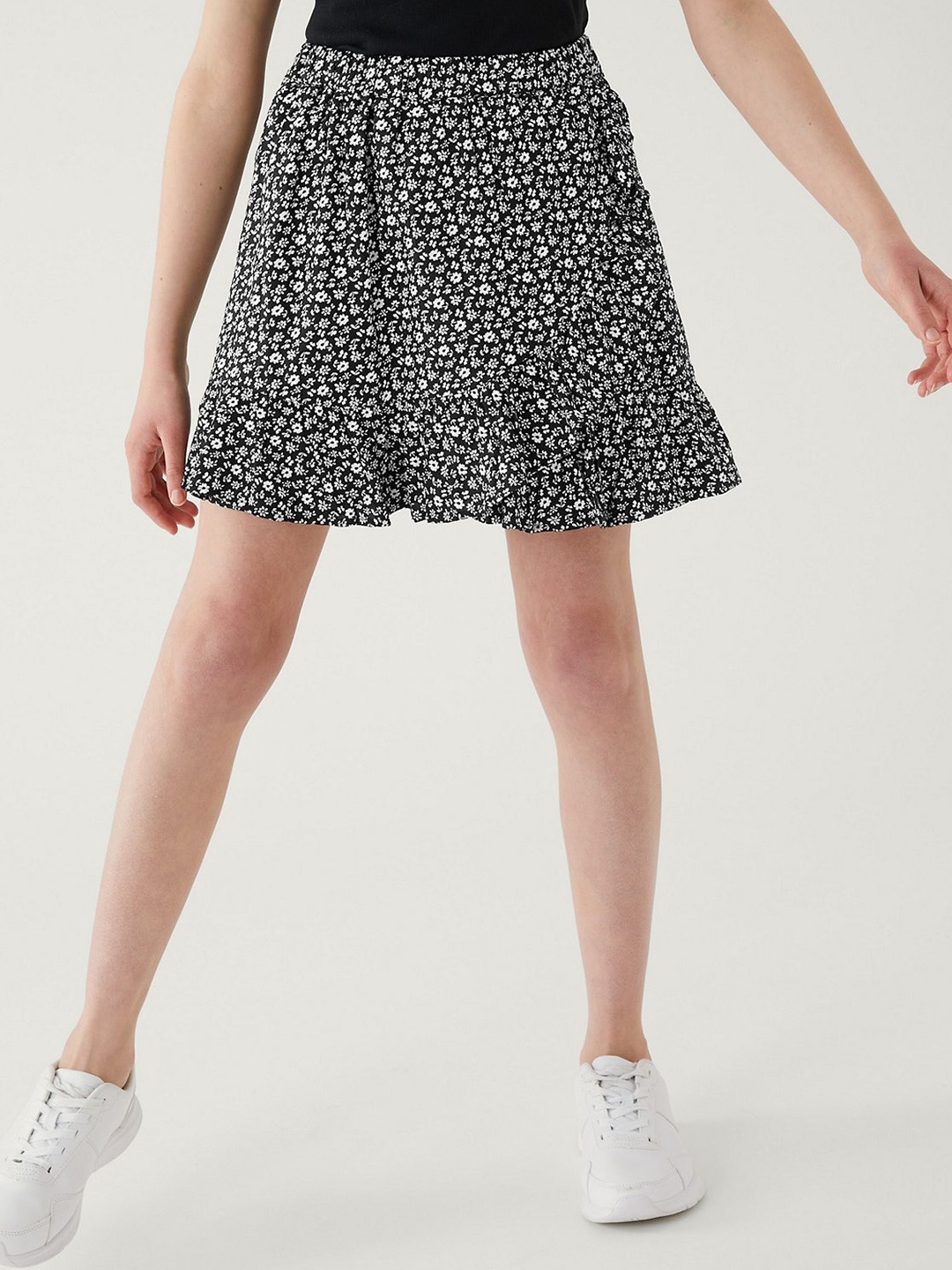 

Marks & Spencer Girls Floral Printed Flared Mini Skort, Black