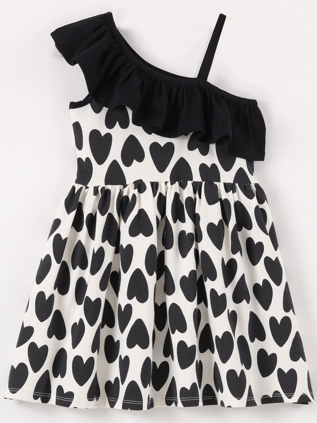 

CrayonFlakes Monochrome Geometric Printed Cotton Casual Fit & Flare Dress, White