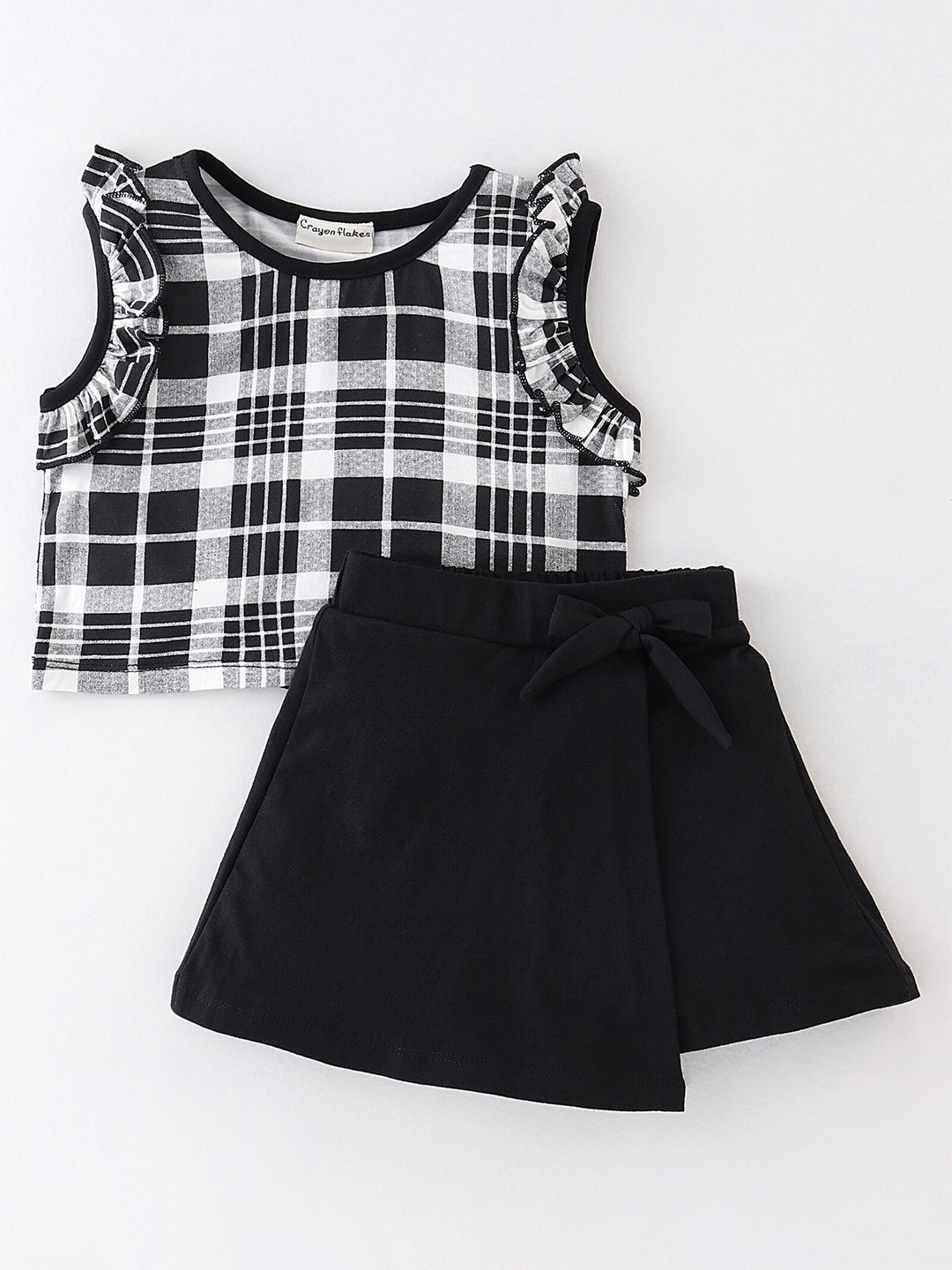 

CrayonFlakes Girls Black & White Checked Top with Skirt