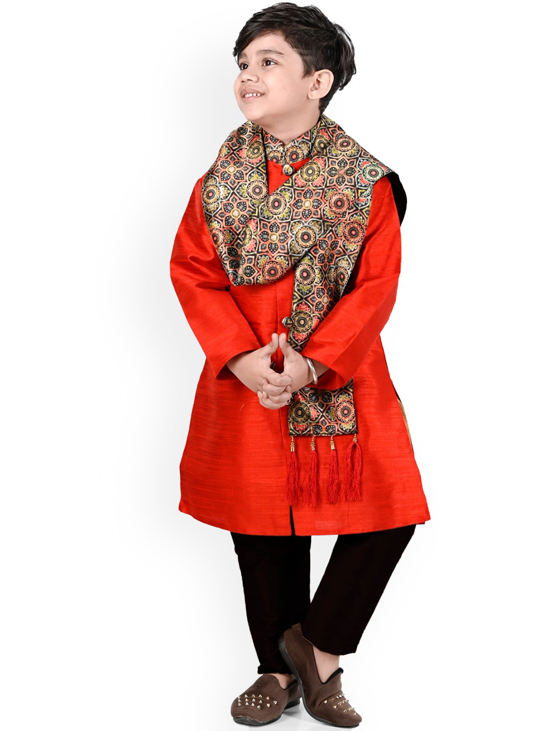 

BAESD Boys Sherwani With Pyjama & Dupatta, Red