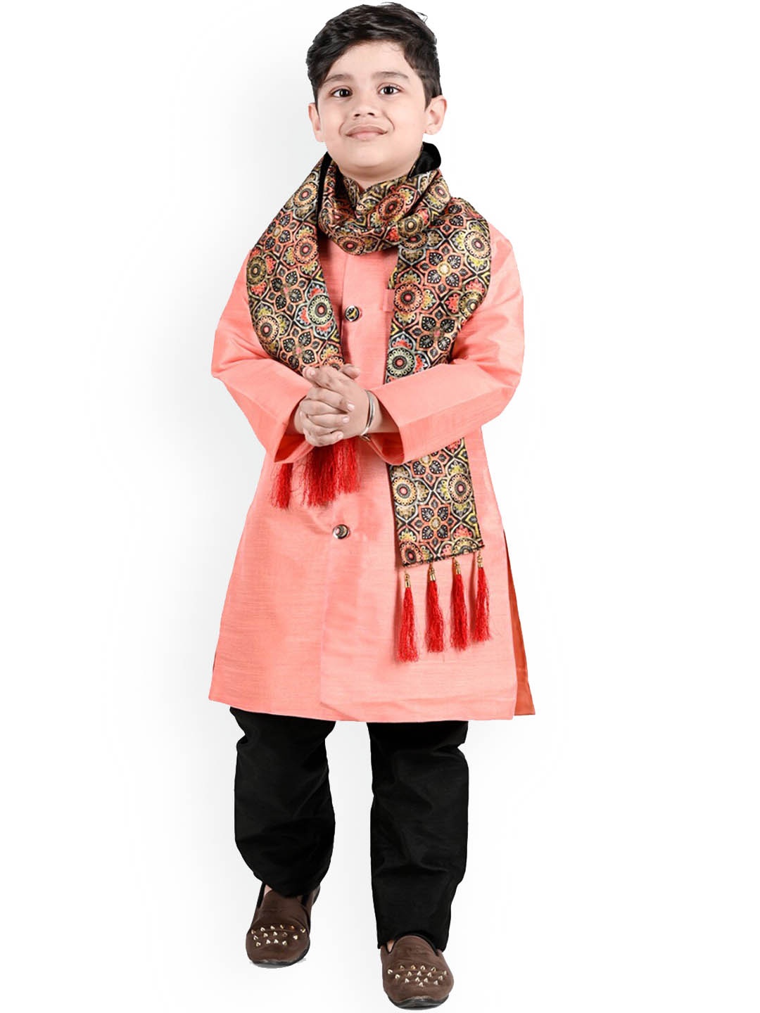 

BAESD Boys Sherwani With Pyjama & Dupatta, Pink