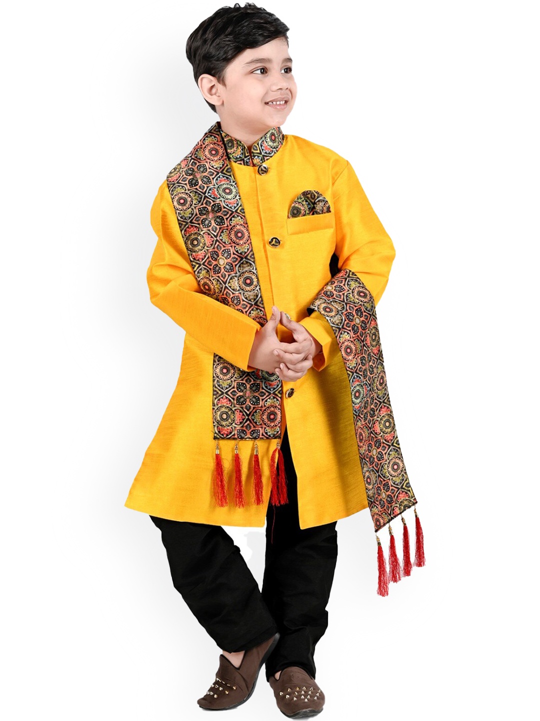 

BAESD Boys Sherwani With Pyjama & Dupatta, Yellow