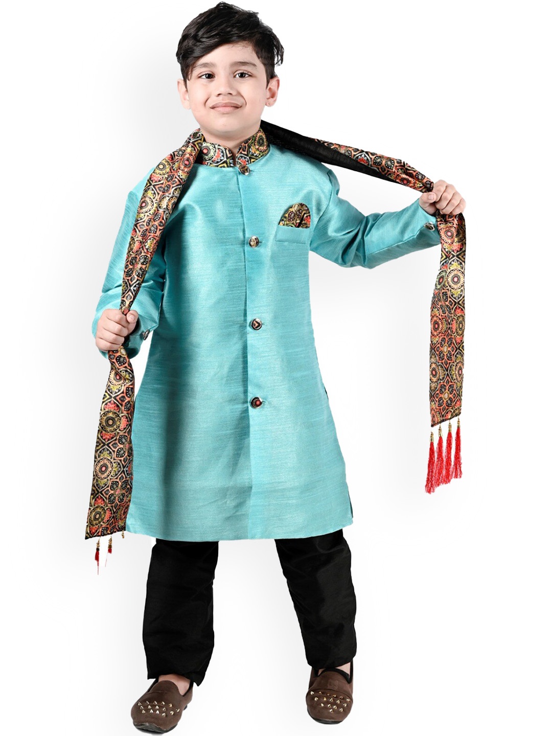 

BAESD Boys Sherwani With Pyjama & Dupatta, Turquoise blue