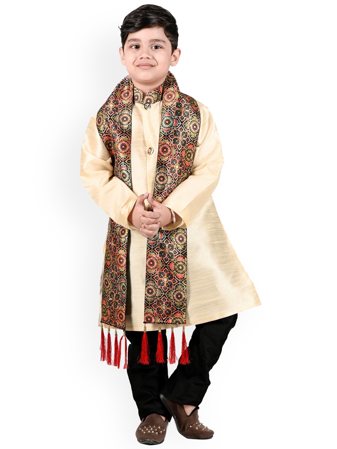 

BAESD Boys Sherwani With Pyjama & Dupatta, Off white