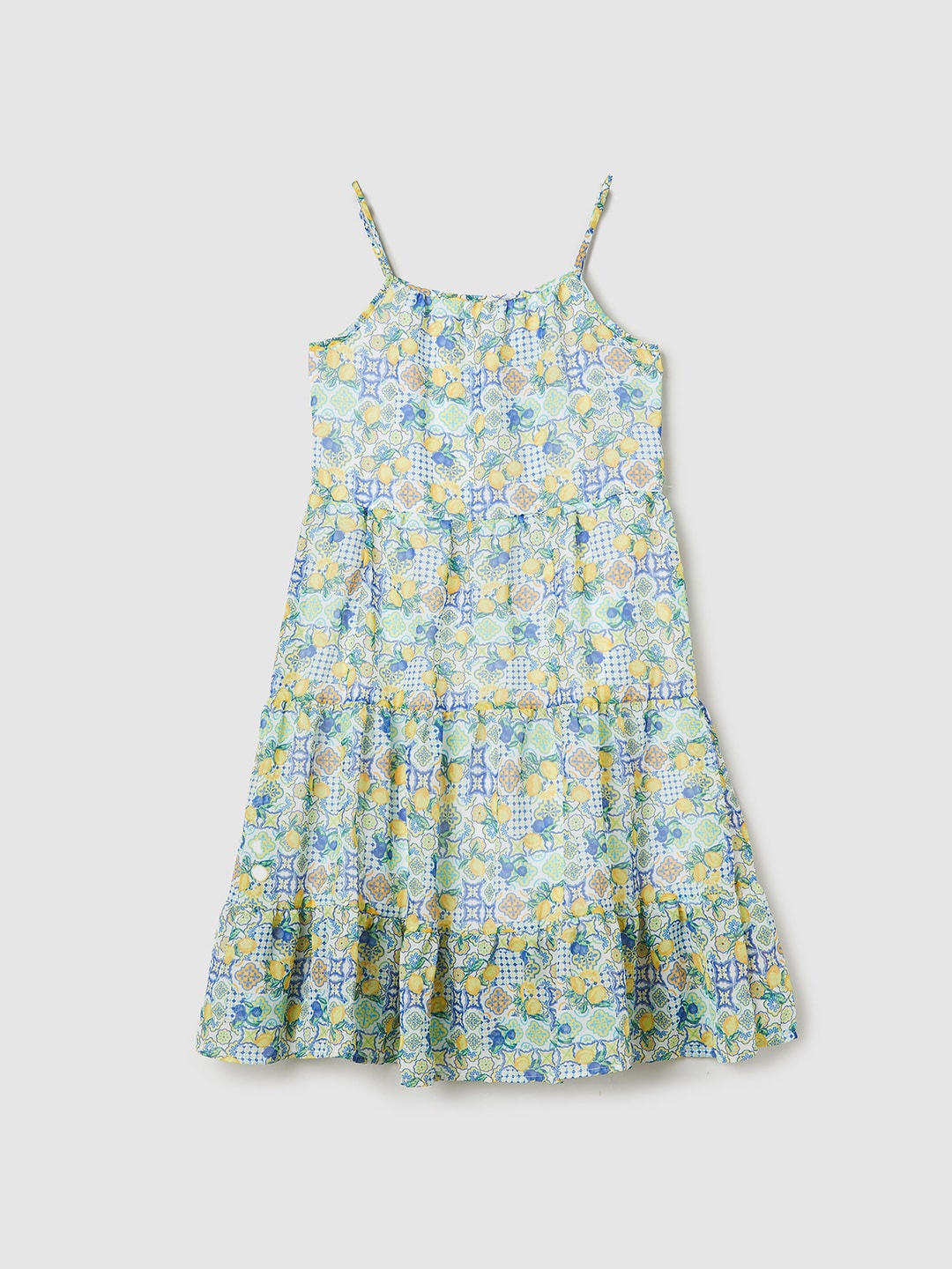 

max Girls Floral Printed Tiered A-Line Dress, Sea green
