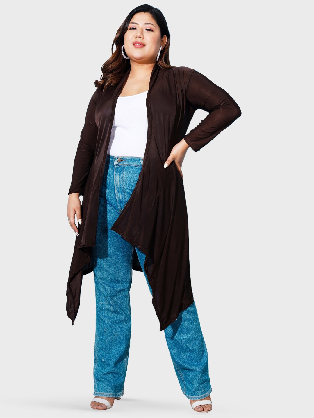 

BUY NEW TREND Curvy Longline Shrug with High Low Hem, Brown