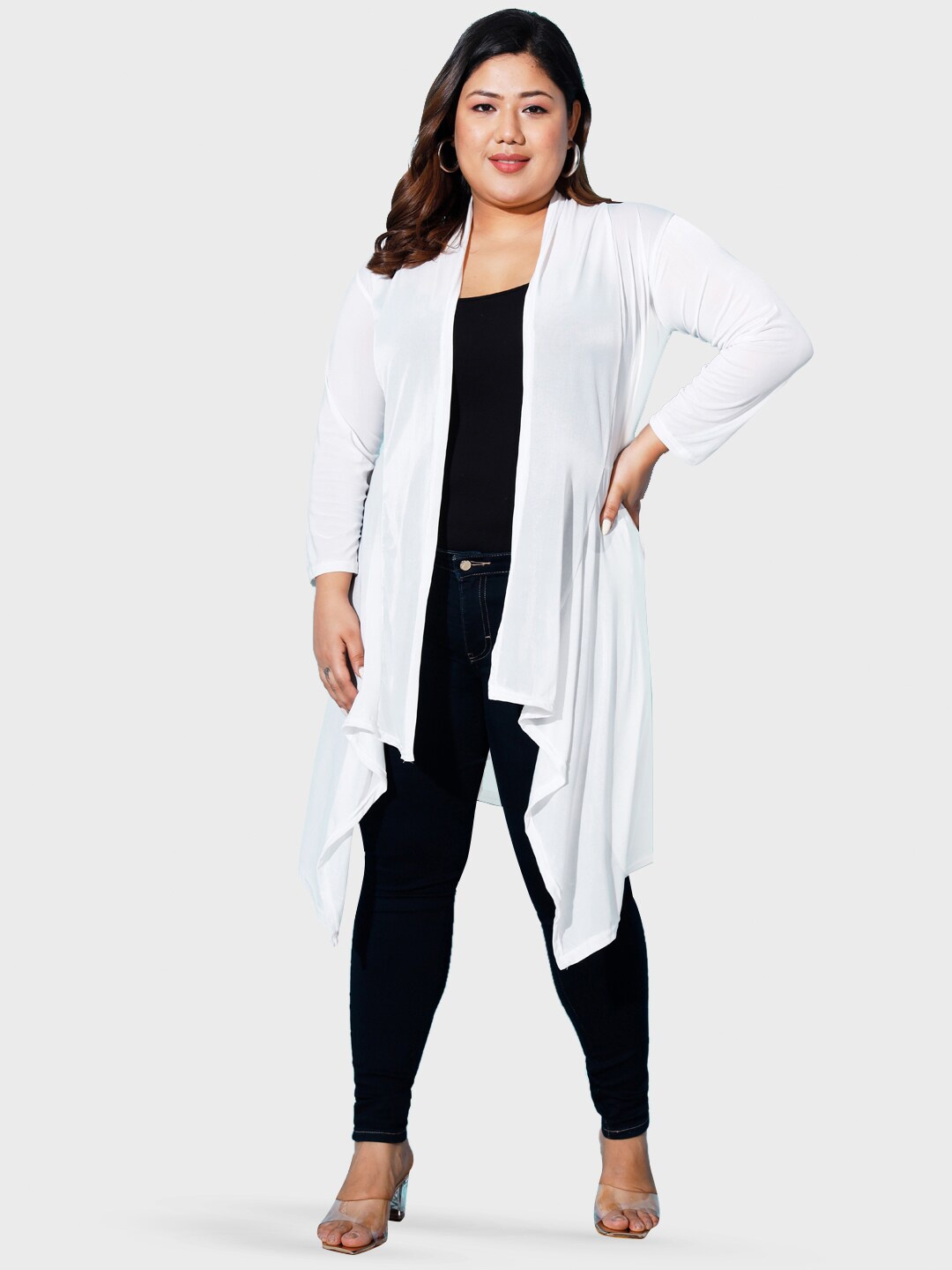 

BUY NEW TREND Curvy Plus Size Longline Shrug, White