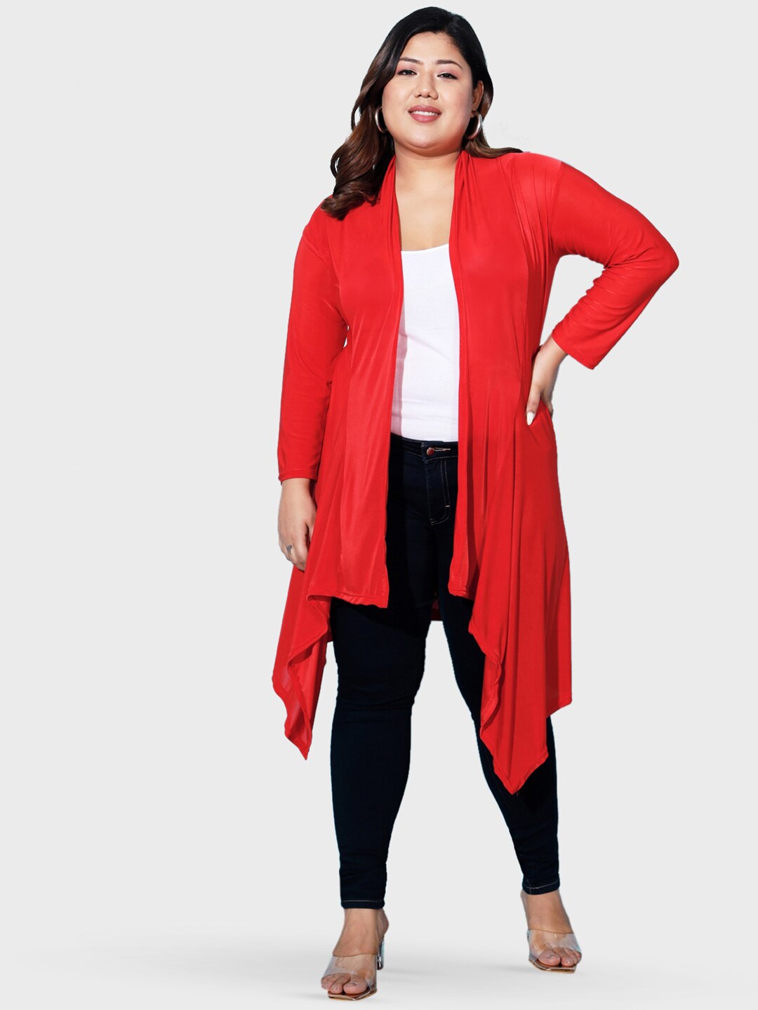 

BUY NEW TREND Curvy Plus Size Longline Shrug, Red