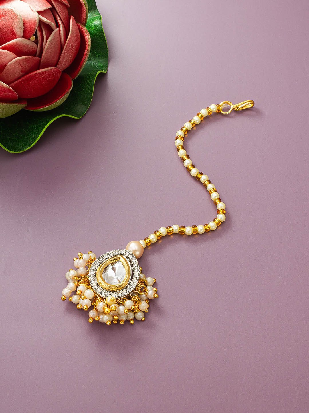 

aadita Gold-Plated Beaded Maang Tikka