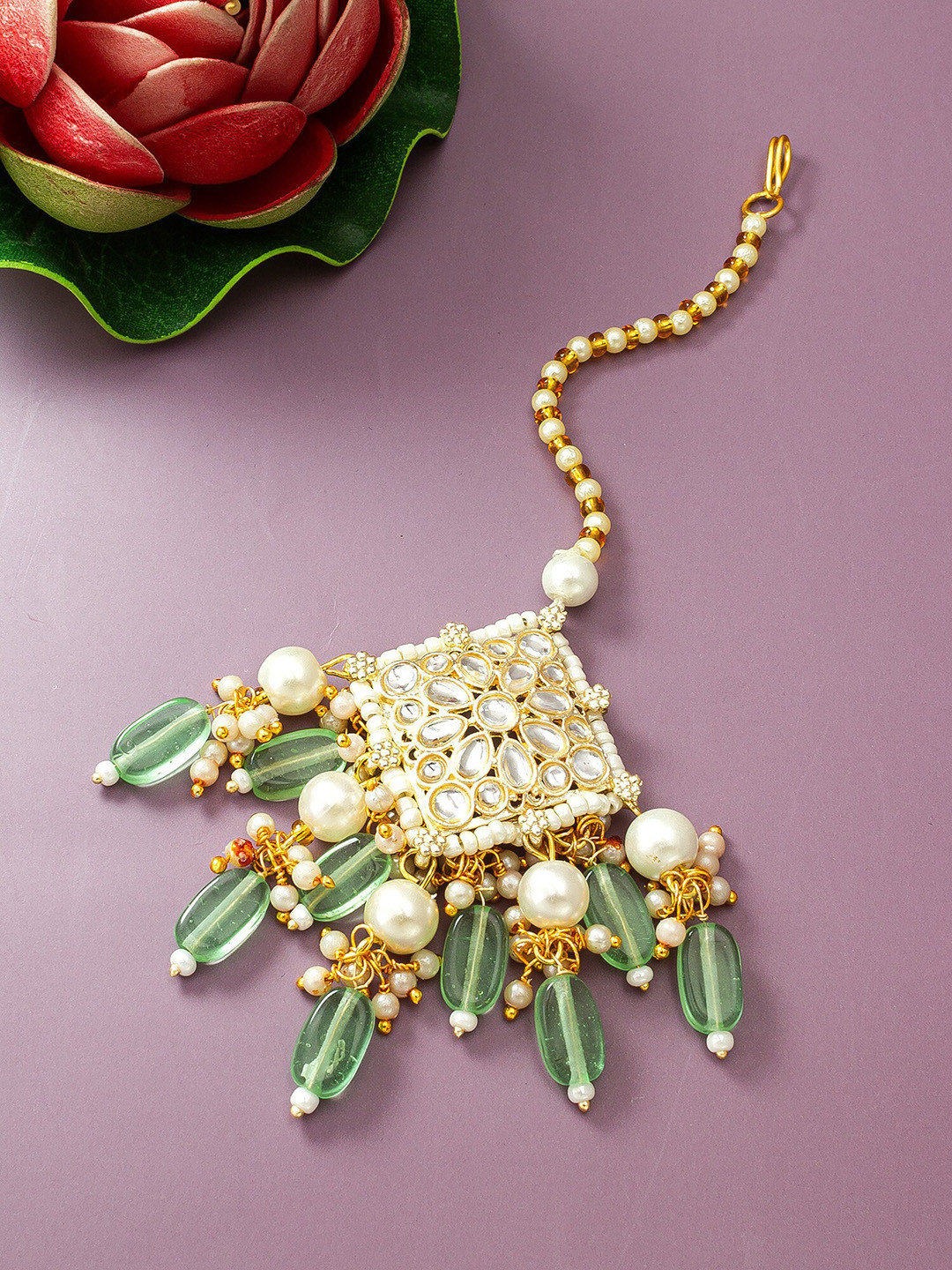 

aadita Gold-Plated Stone-Studded Ethnic Maangtikka