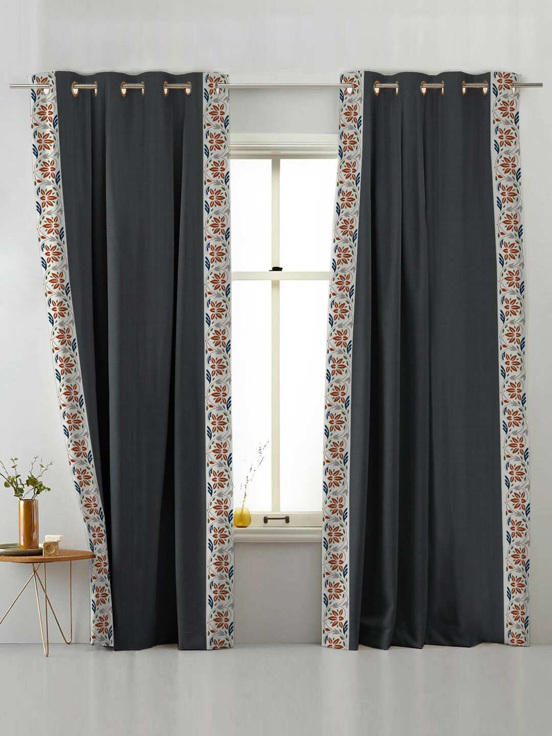 

SPACES Elegant Lace Grey & White 2 Pieces Black Out Door Curtains