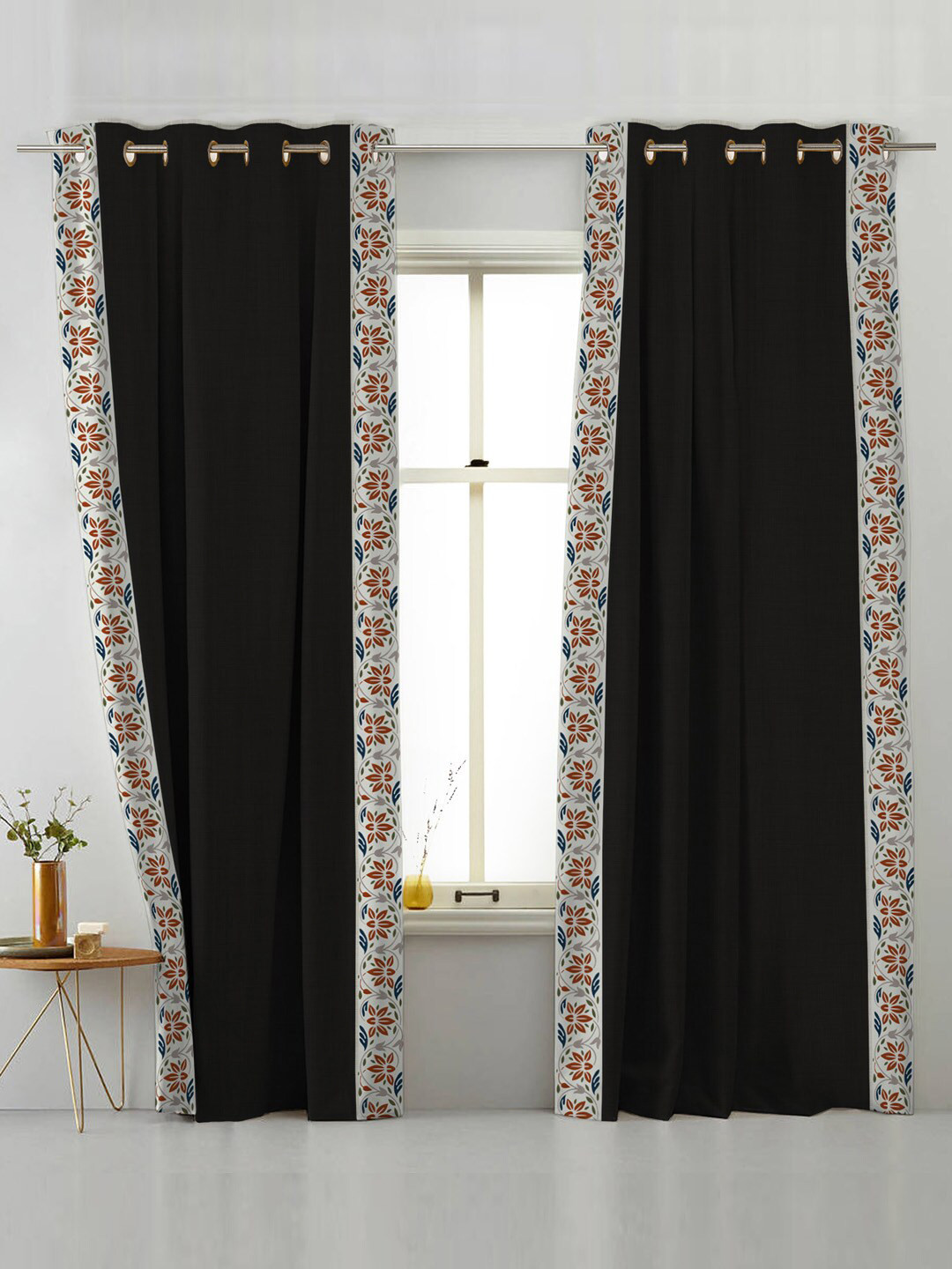 

SPACES Elegant Lace Black & White 2 Pieces Black Out Door Curtains