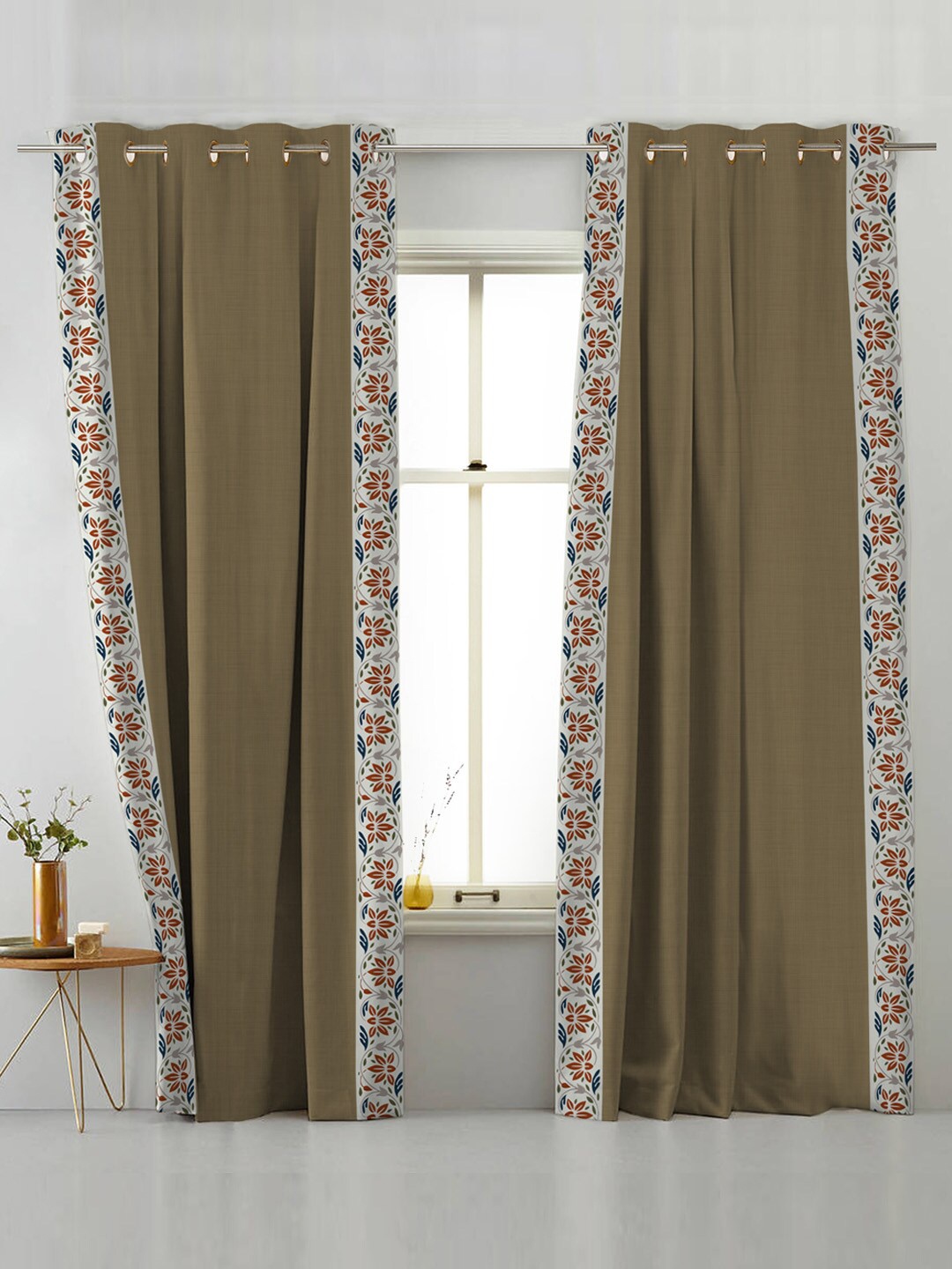 

SPACES Elegant Lace Beige & White 2 Pieces Black Out Door Curtains