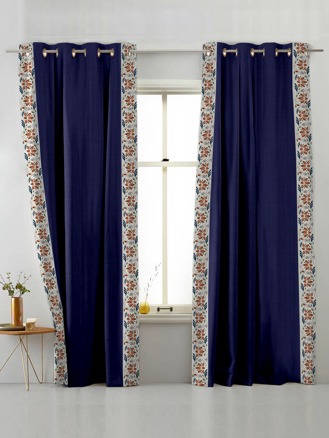 

SPACES Elegant Lace Blue & White 2 Pieces Black Out Door Curtains