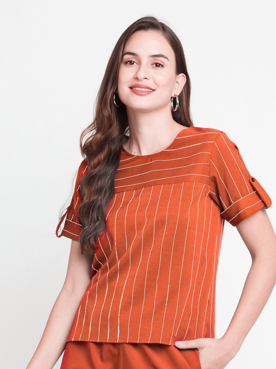 

Zink London Brown Striped Regular Top