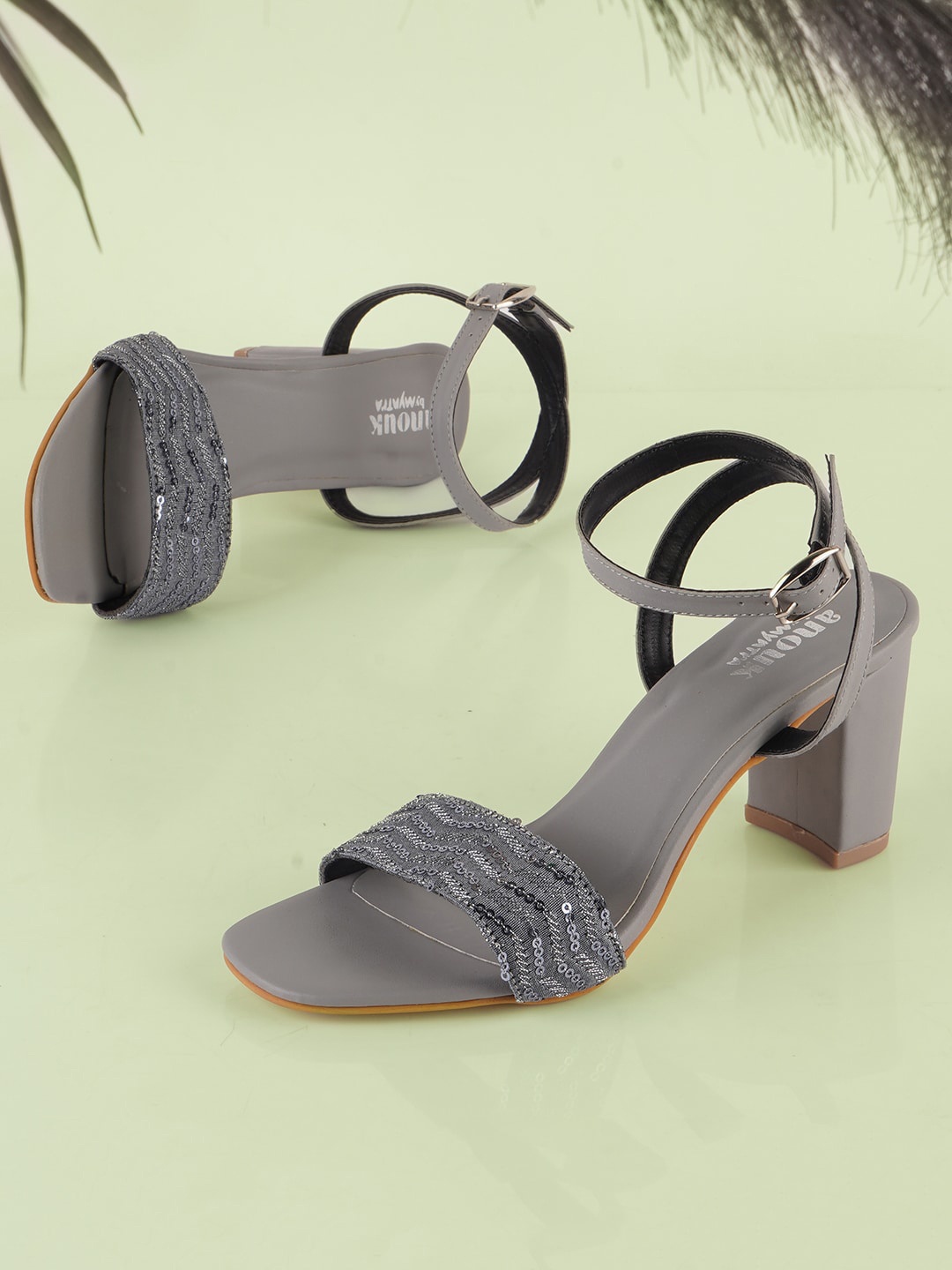 

Anouk Grey Embellished Block Heels