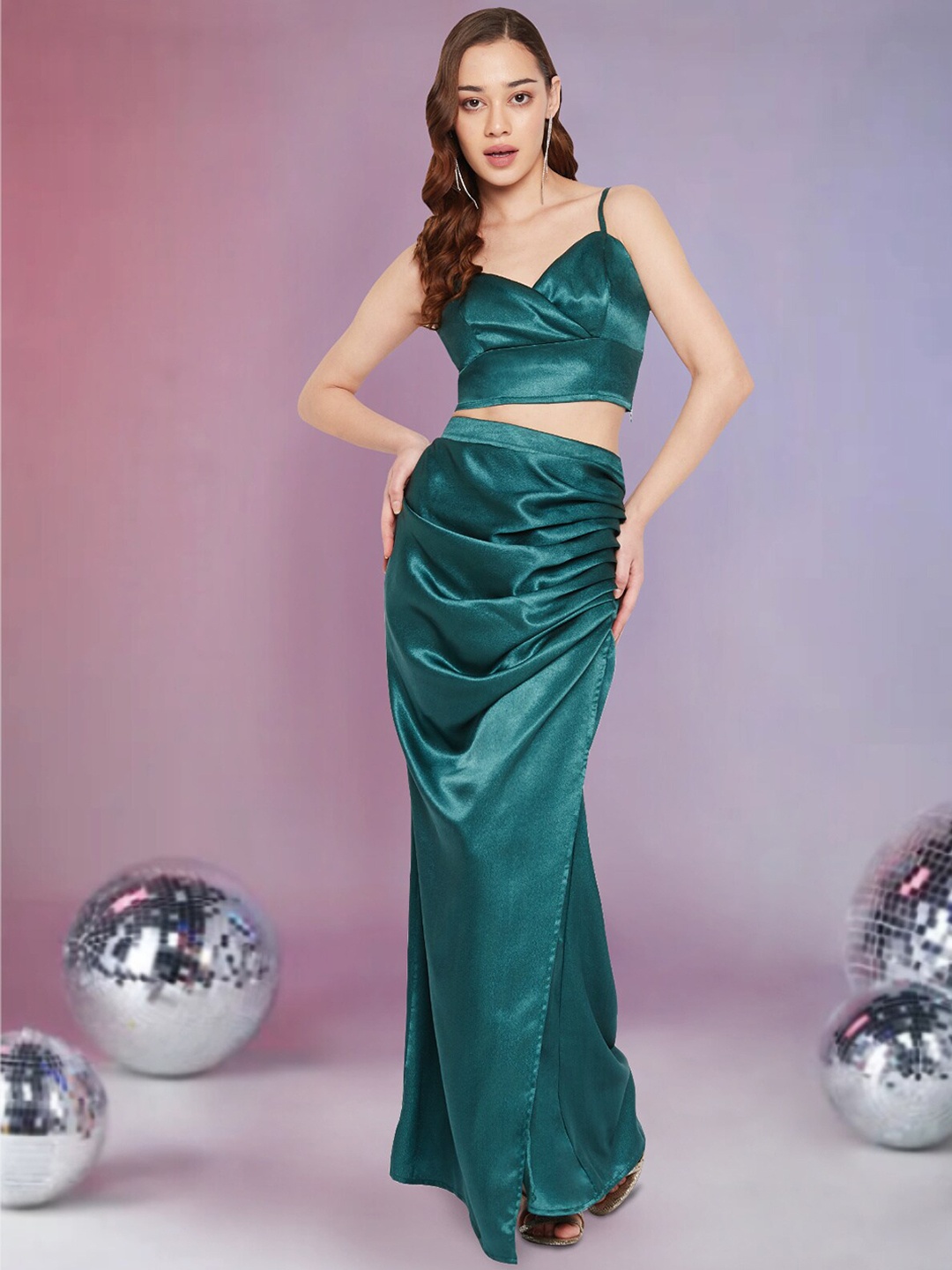 

Martini Satin Top With Skirt Co-Ords, Green