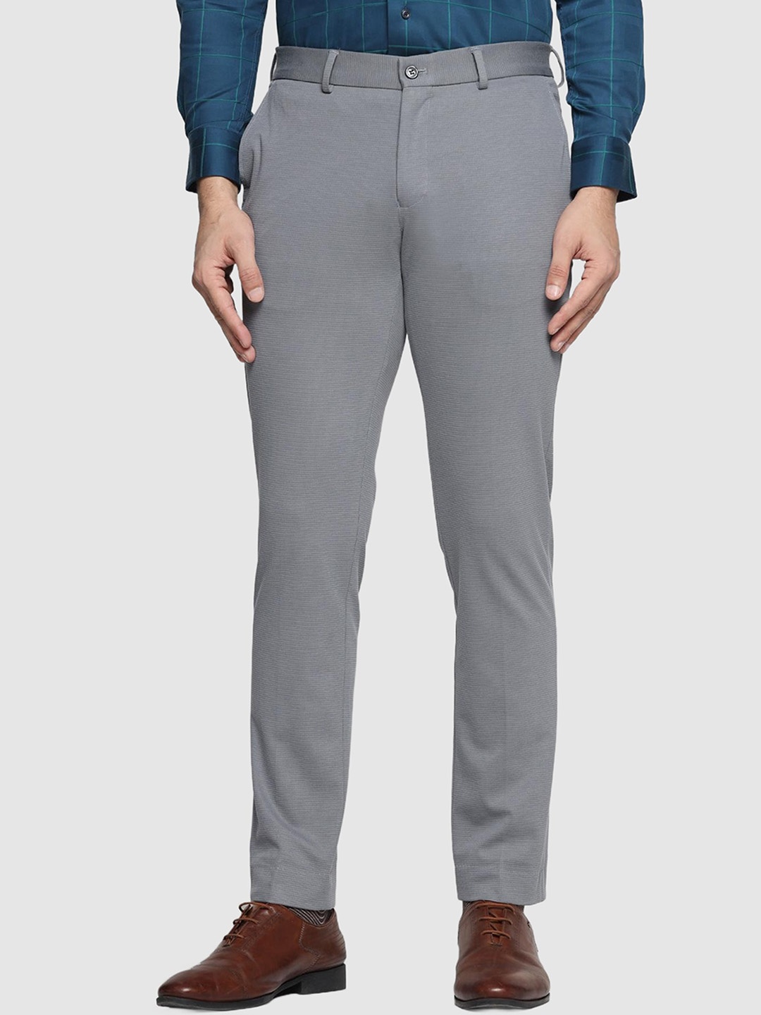 

Blackberrys Men Grey Slim Fit Low-Rise Formal Trousers