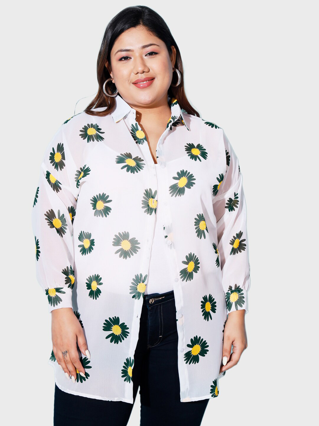 

BUY NEW TREND Plus Size Boxy Fit Floral Printed Casual Shirt, Green