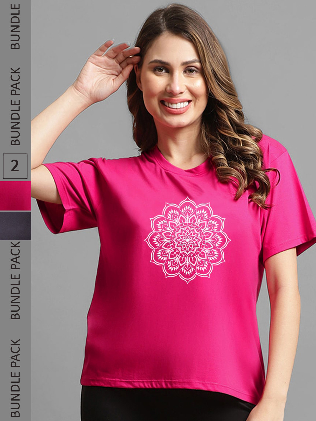 

Kanvin Pack Of 2 Pink & Grey Printed Oversized T-shirt