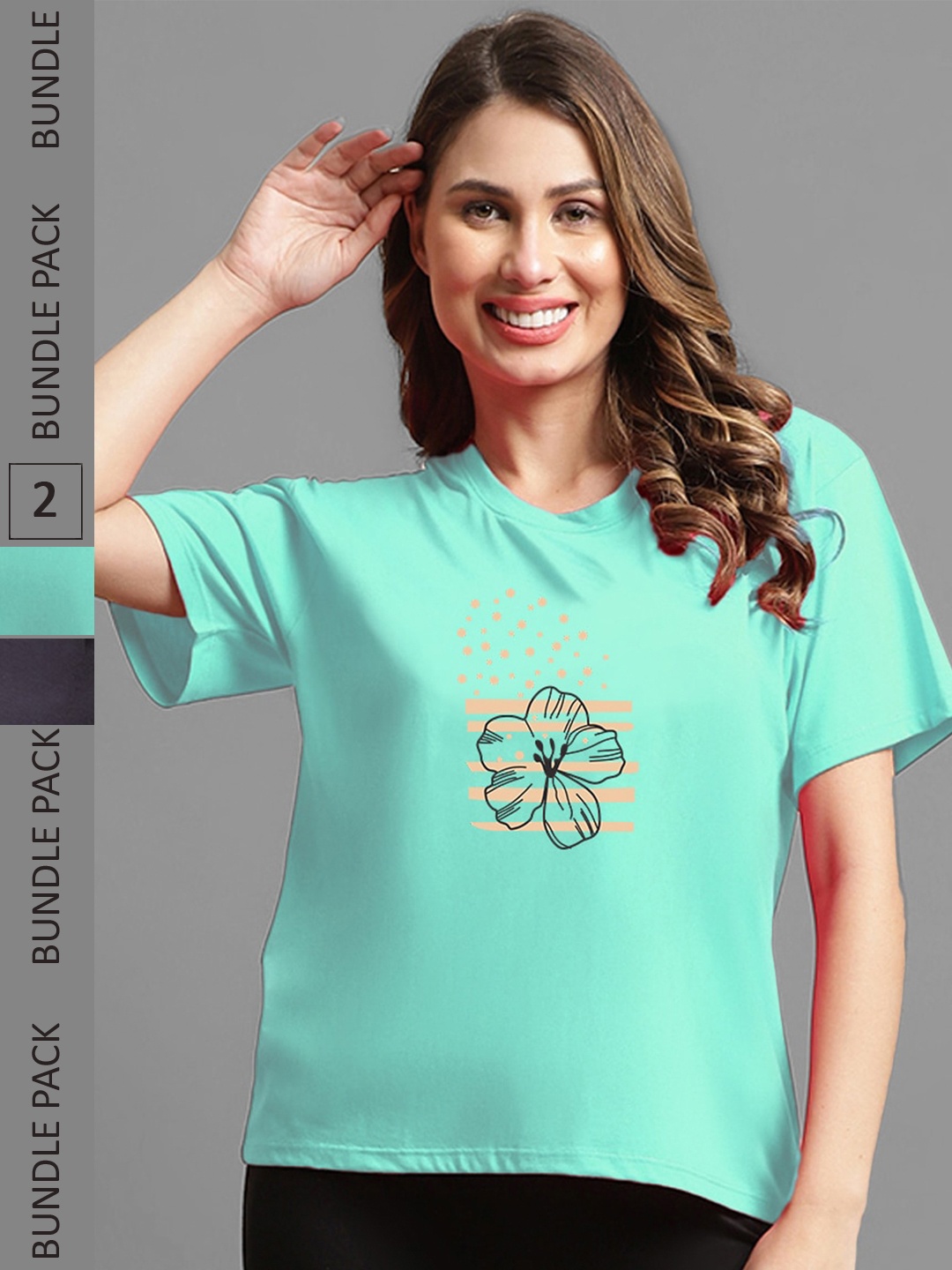 

Kanvin Pack Of 2 Green & Grey Printed Oversized T-shirt