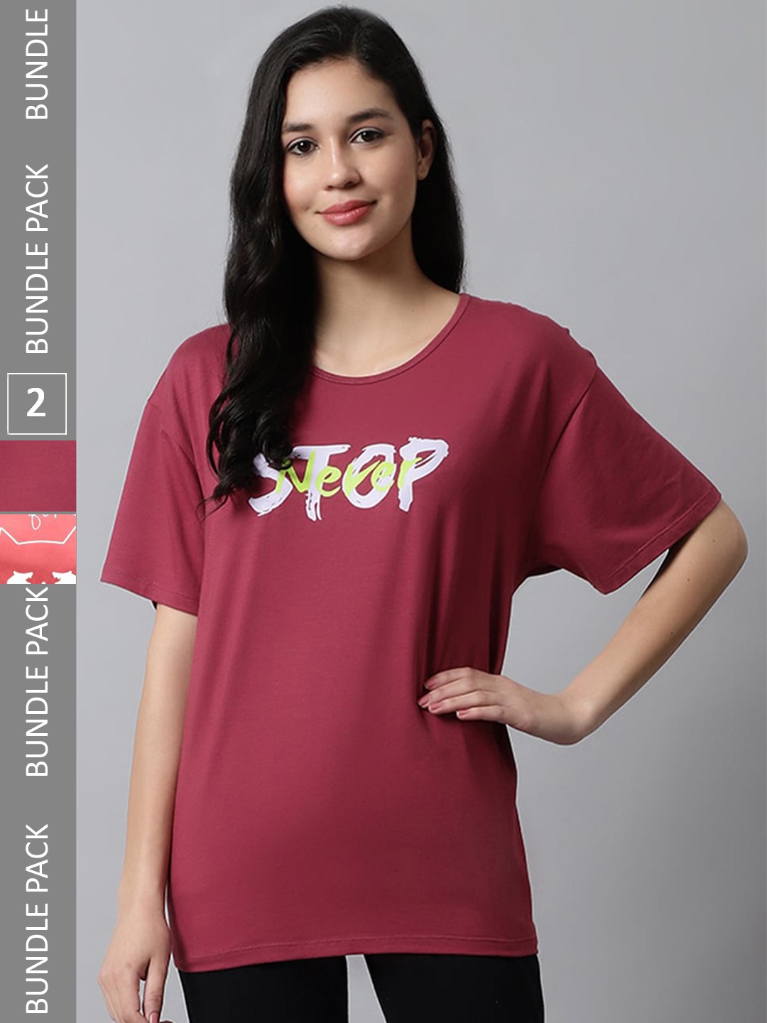 

Kanvin Pack Of 2 Maroon & Peach Printed Loose T-shirt