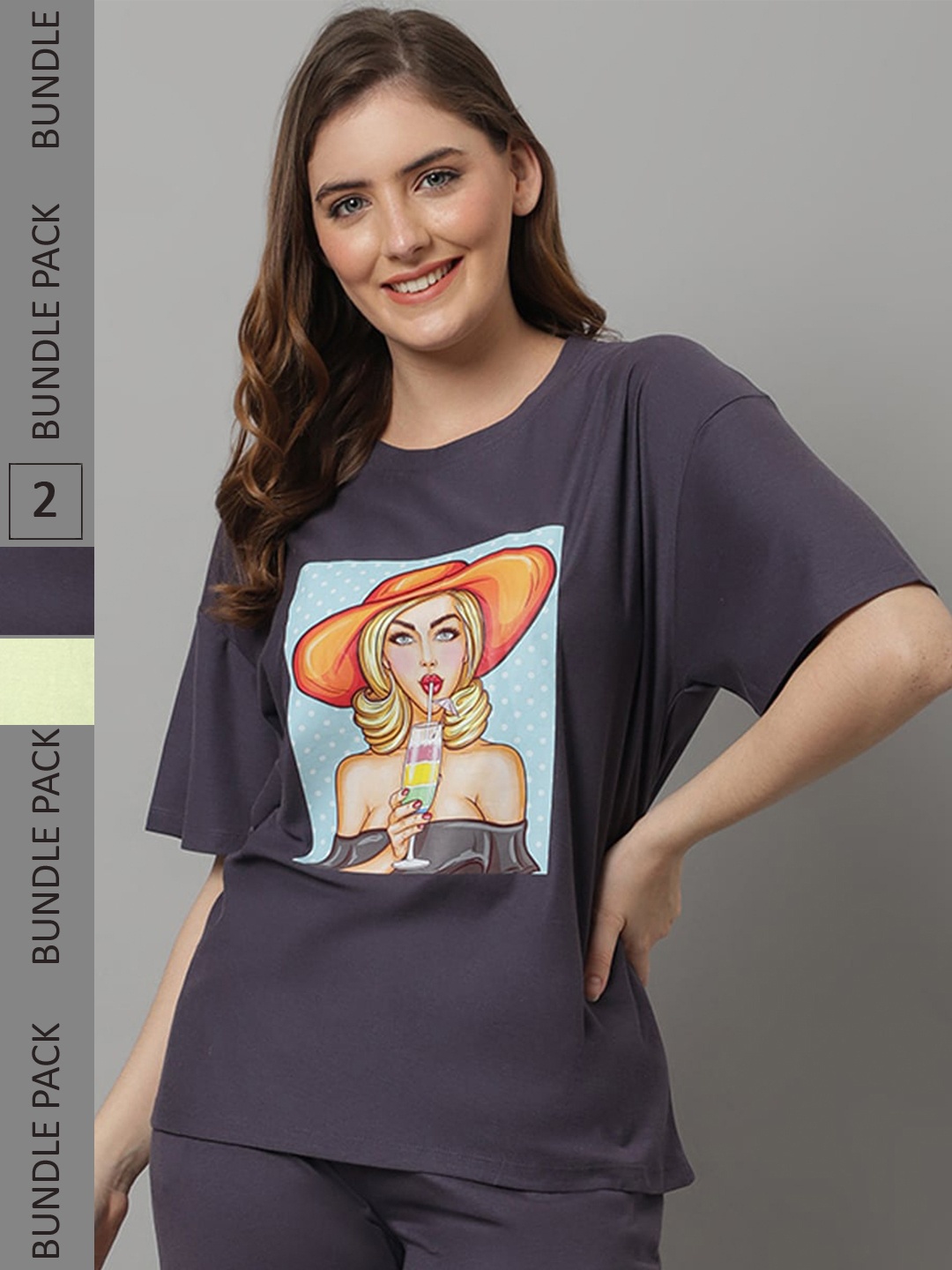 

Kanvin Pack Of 2 Lime Green & Grey Graphic Printed Drop-Shoulder Modal Oversized T-Shirts