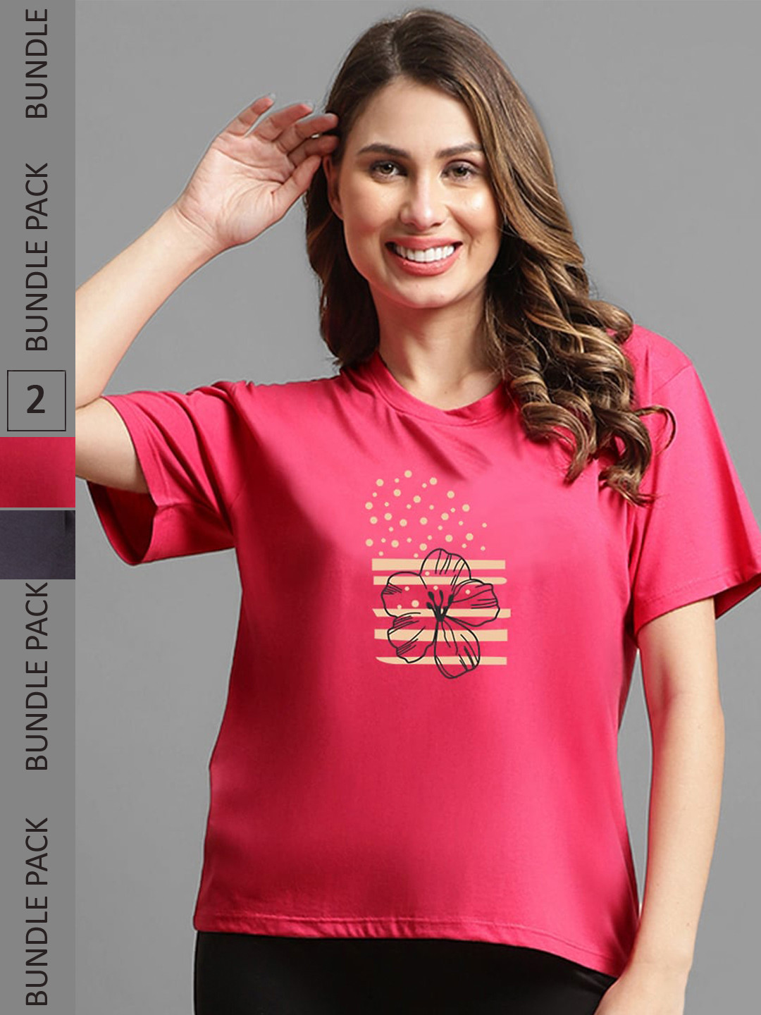 

Kanvin Pack Of 2 Pink & Grey Printed Oversized T-shirt, Red