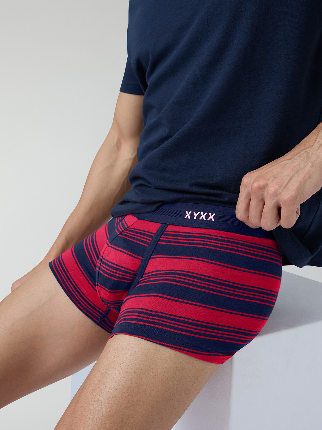 

XYXX Men Striped Streax Intellieaze Super Combed Cotton Red Trunks