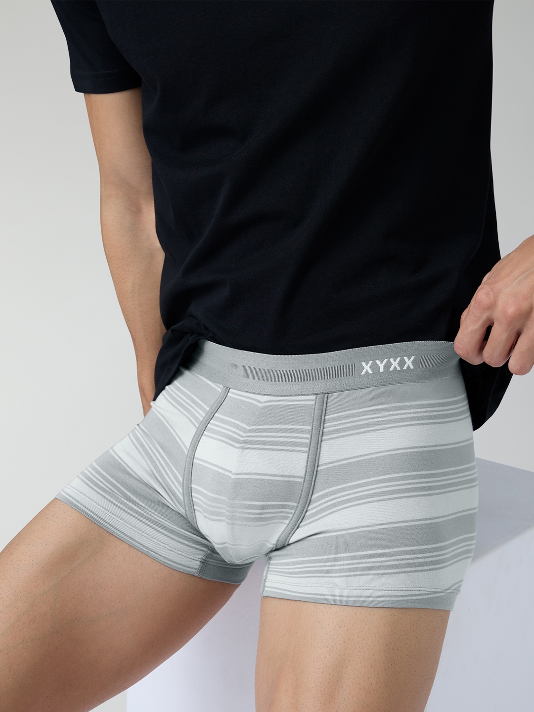 

XYXX Men Striped Pure Cotton Streax Trunks- XYTRNK142, Grey