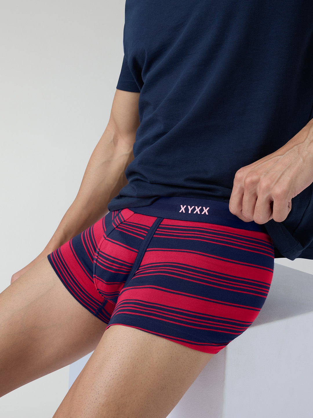 

XYXX Men Striped Combed Cotton Streax Trunks XYTRNK143, Red