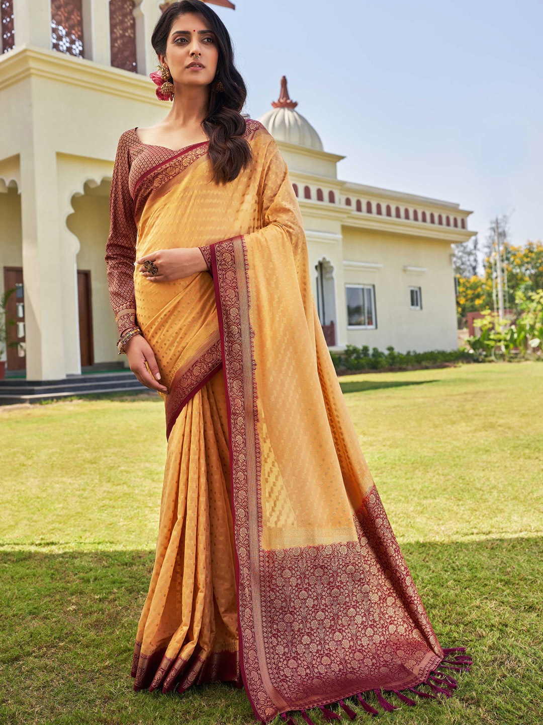 

Vardha Woven Design Zari Pure Georgette Banarasi Saree, Beige