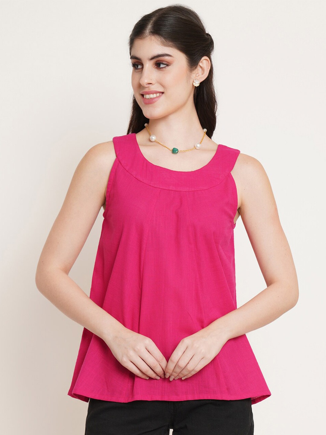 

FABRIC FITOOR Gathered A-Line Cotton Top, Pink