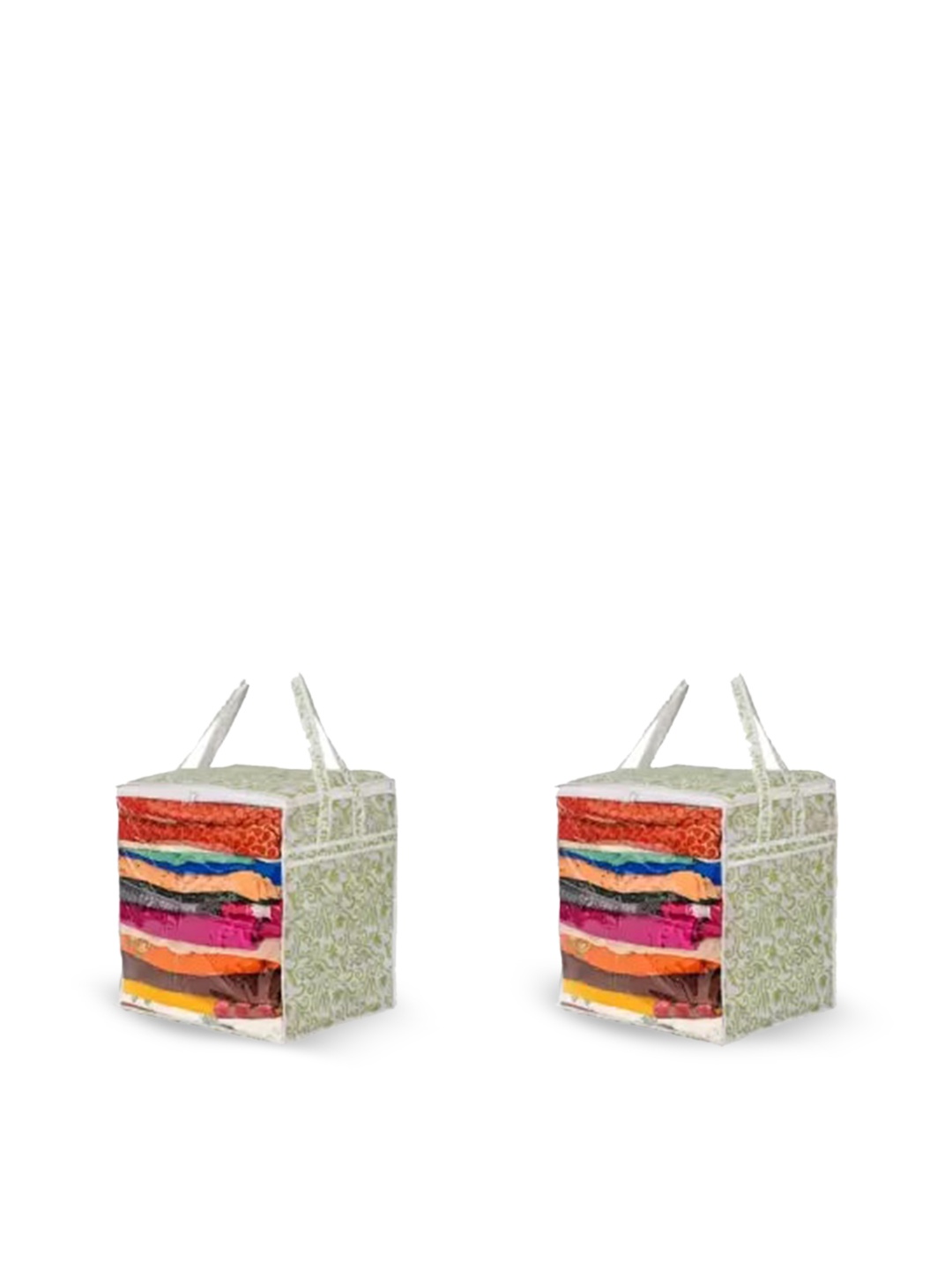 

Perpetual White 2 Pieces Printed Saree Organisers, Green