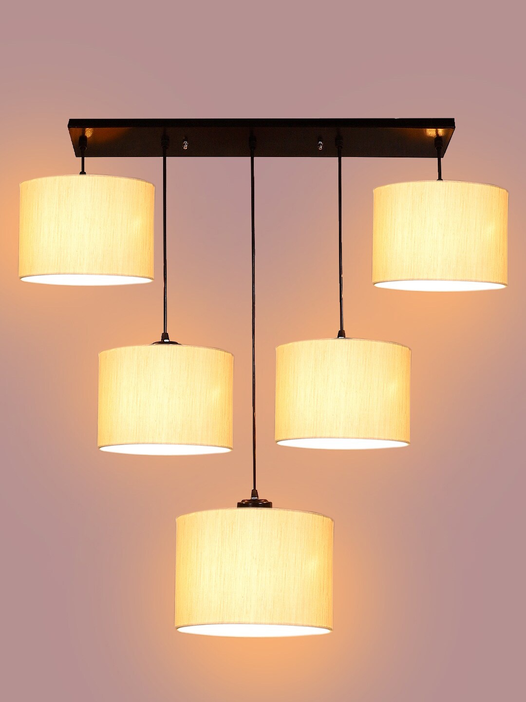 

Devansh Off-white Cotton Round Drum Quintuple Cluster Hanging Lamp