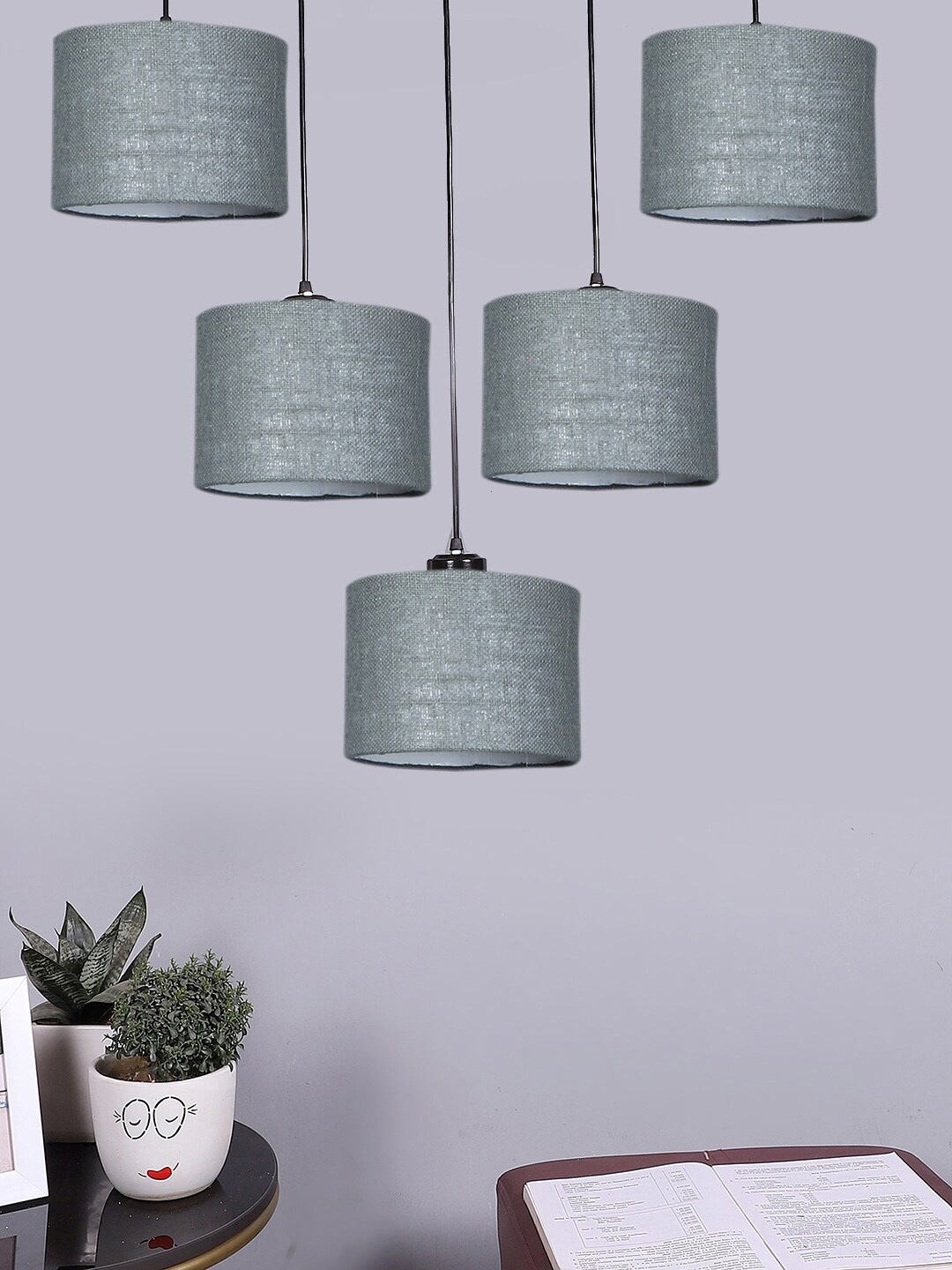 

Devansh Grey Jute Round Drum Cluster Hanging Lamp