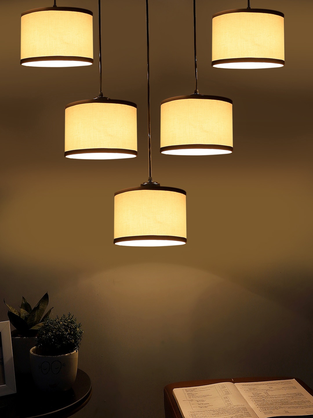 

Devansh White & Black Cotton Round Drum Cluster Hanging Lamp