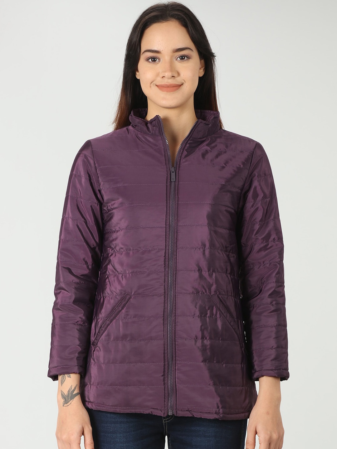 

Mustard Woollen Puffer Jacket, Purple