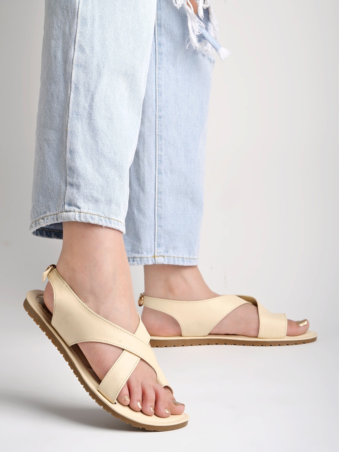 

Shoetopia Strappy One Toe Flats, Cream