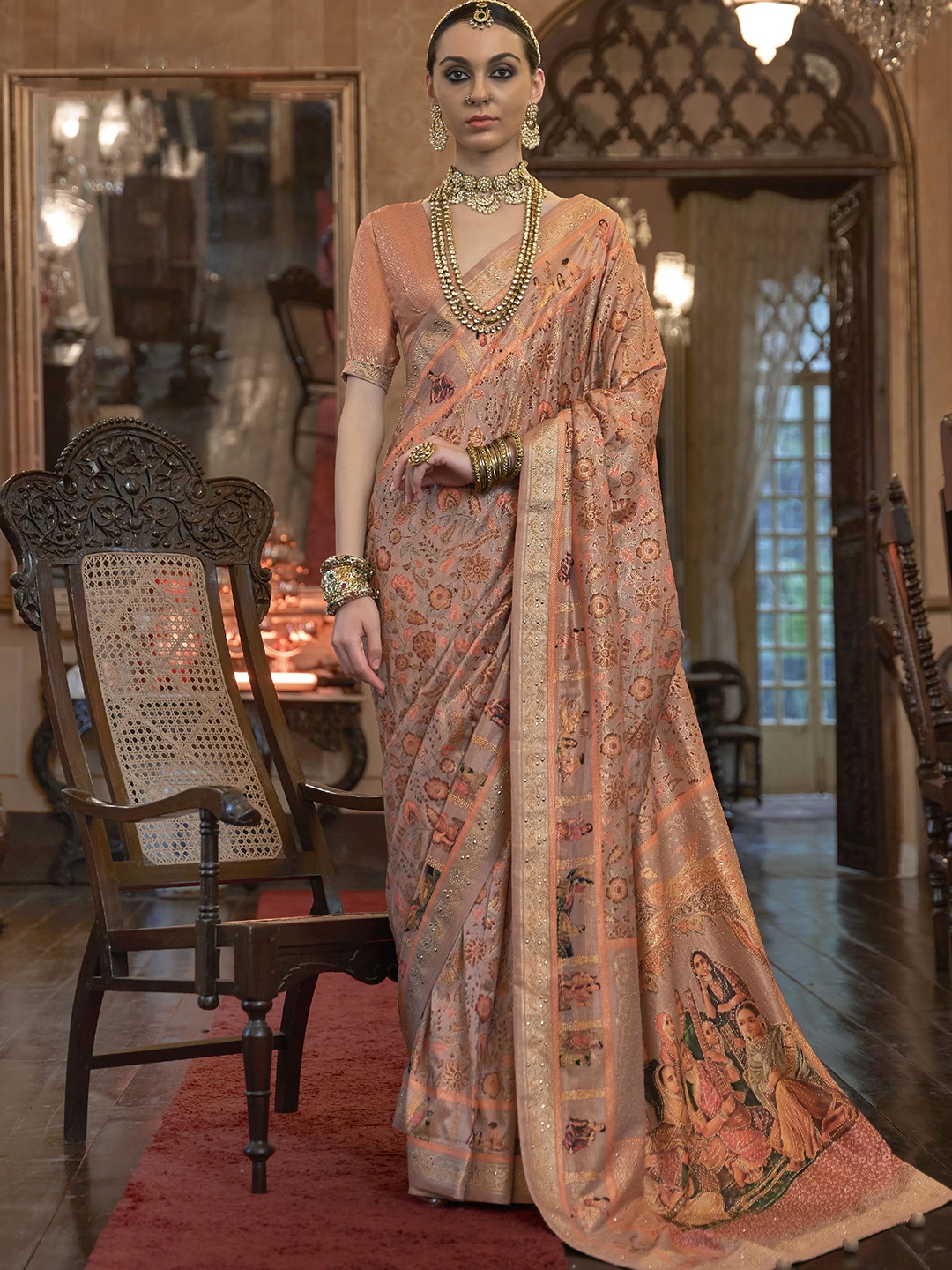 

elora Ethnic Motifs Woven Design Zari Pure Silk Banarasi Saree, Orange