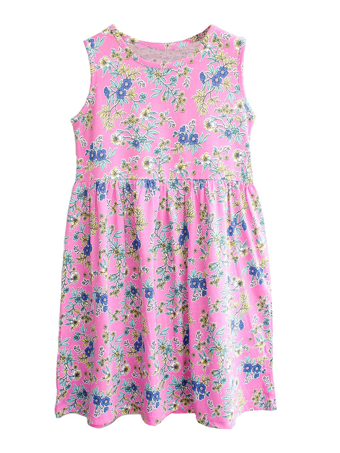 

KiddoPanti Girls Floral Printed Fit & Flare Pure Cotton Dress, Pink
