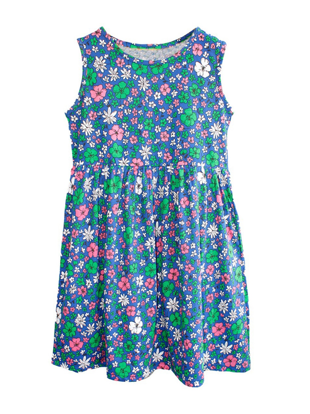 

KiddoPanti Girls Floral Printed Fit & Flare Pure Cotton Dress, Blue
